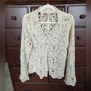 Solitaire Elegant Cream Crochet Sweater, Sz. XL
